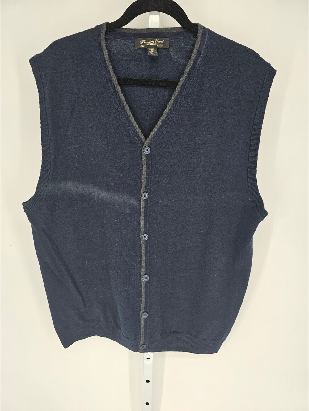 Pronto Uomo Men's Sleeveless Button Down Knitted Blue Wool-Acrylic Vest Size XXL